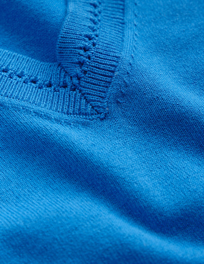 Catriona Cotton V-Neck Jumper-Brilliant Blue-6