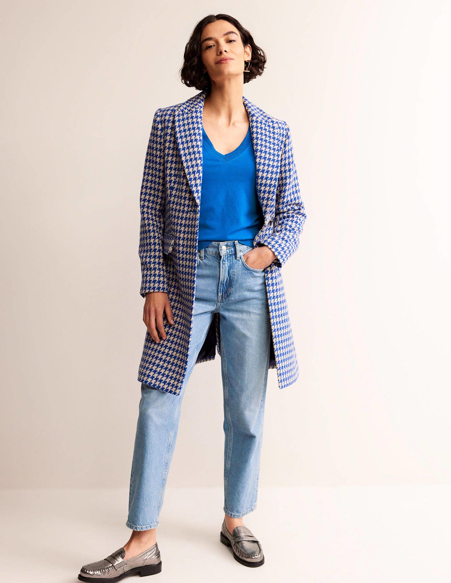 Catriona Cotton V-Neck Jumper-Brilliant Blue