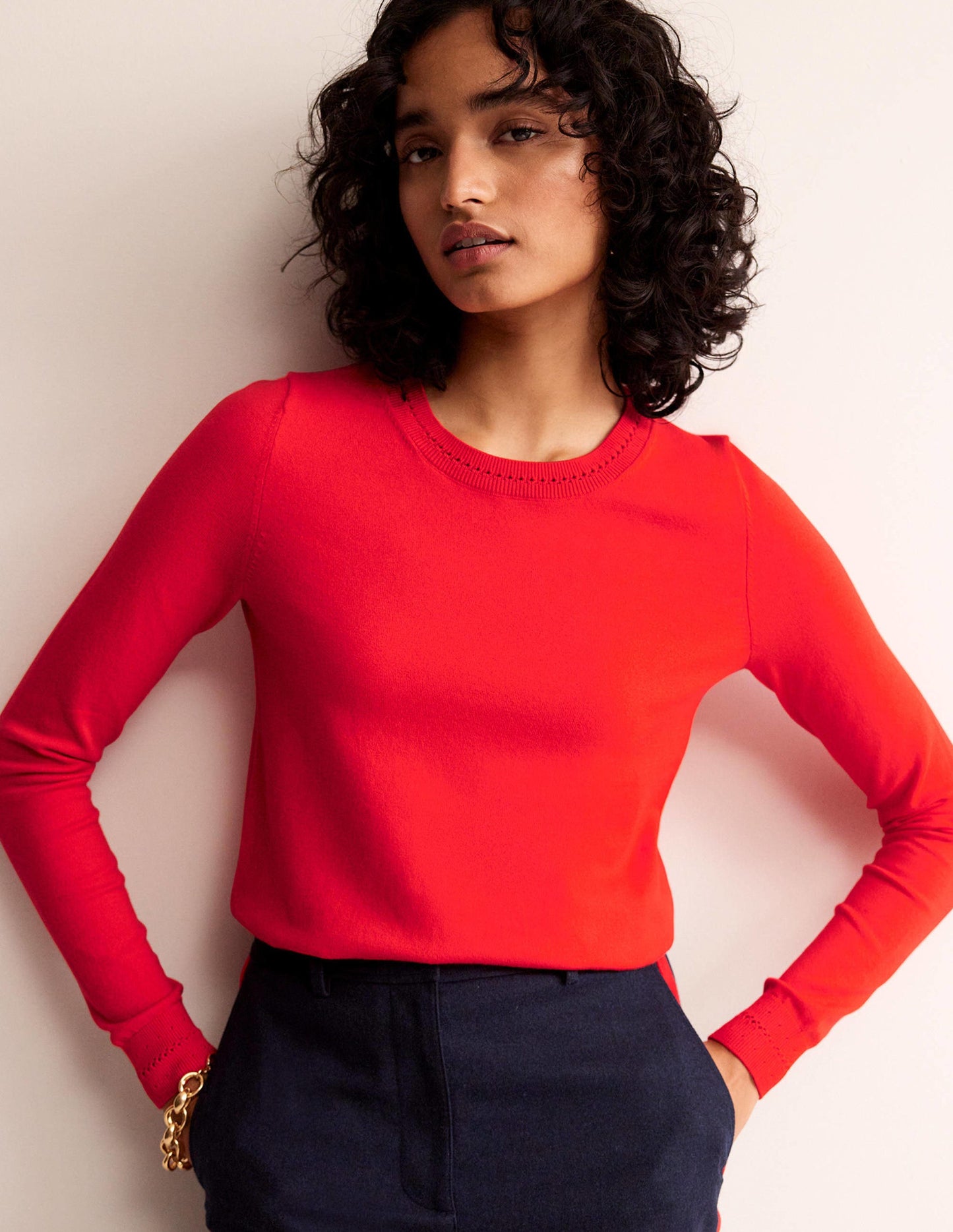 Catriona Cotton Crew Jumper-Flamenco Red