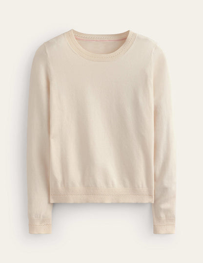 Catriona Cotton Crew Jumper-Warm Ivory-5