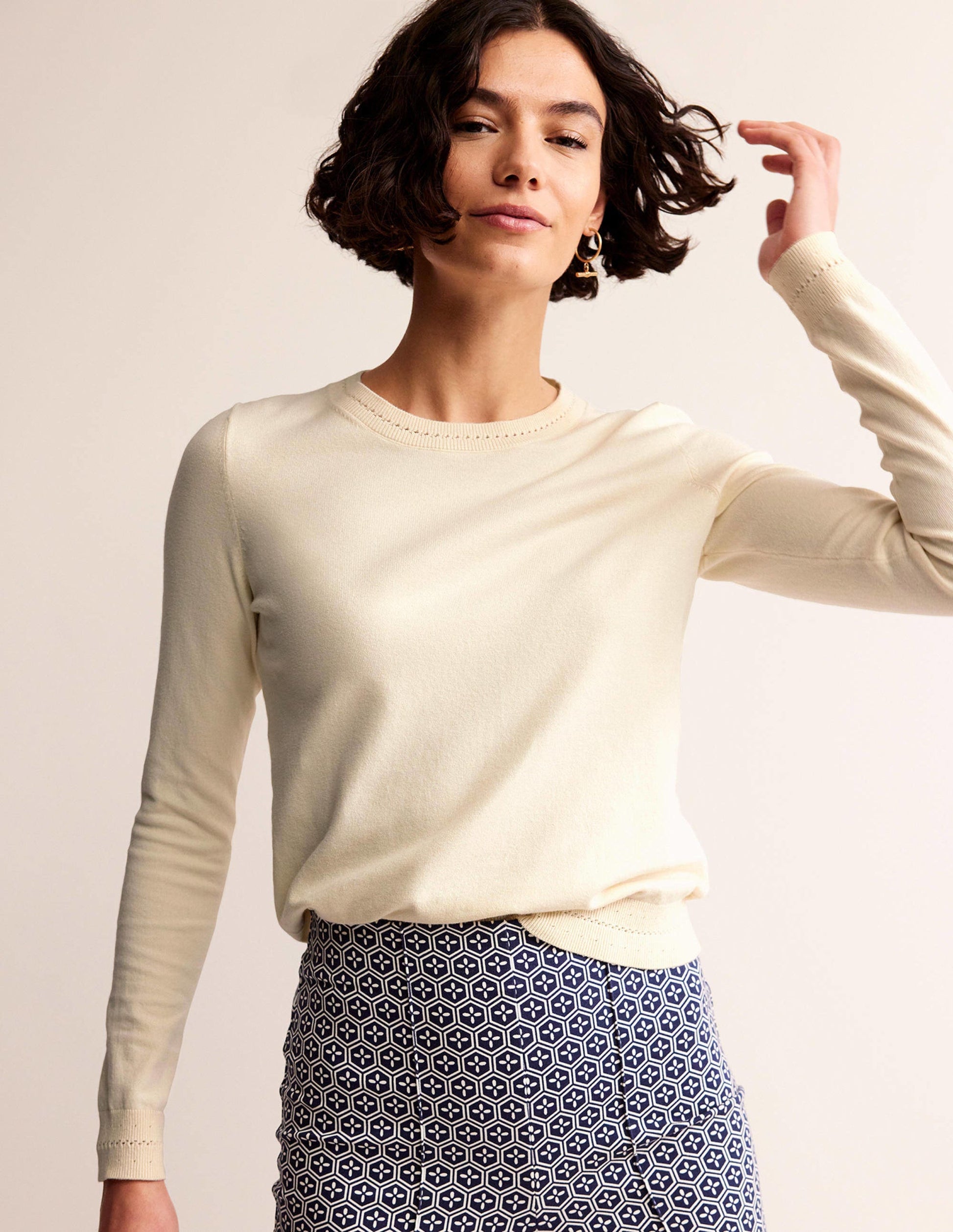 Catriona Cotton Crew Jumper-Warm Ivory-1