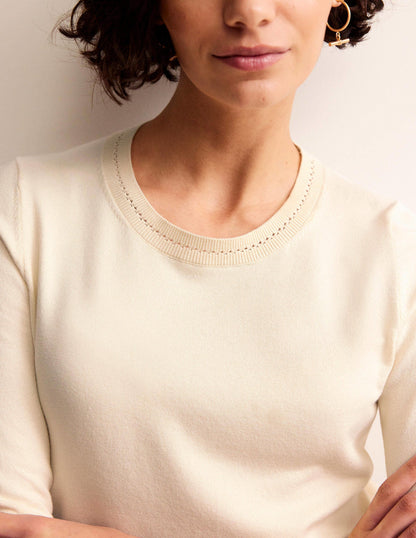 Catriona Cotton Crew Jumper-Warm Ivory-2