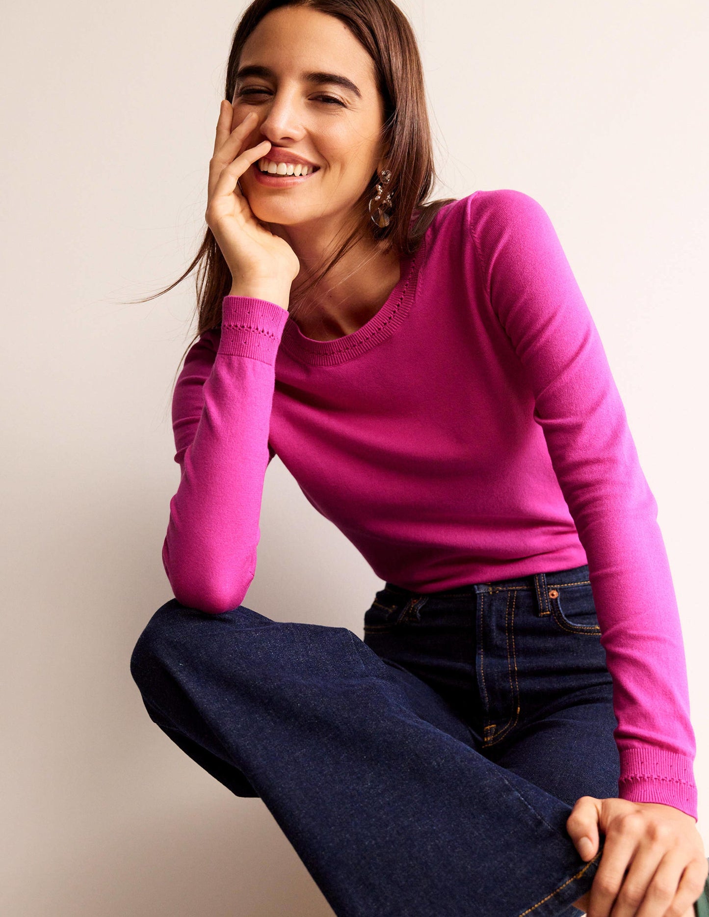 Catriona Cotton Crew Jumper-Cosmos Pink