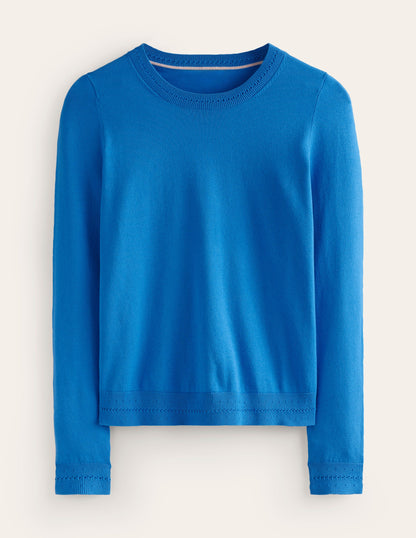 Catriona Cotton Crew Jumper-Bright Cyan Blue-5