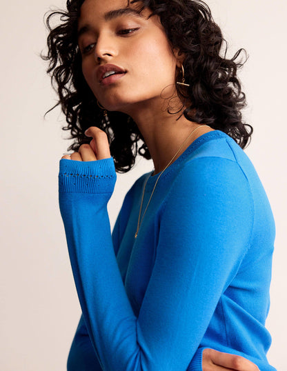 Catriona Cotton Crew Jumper-Bright Cyan Blue-1