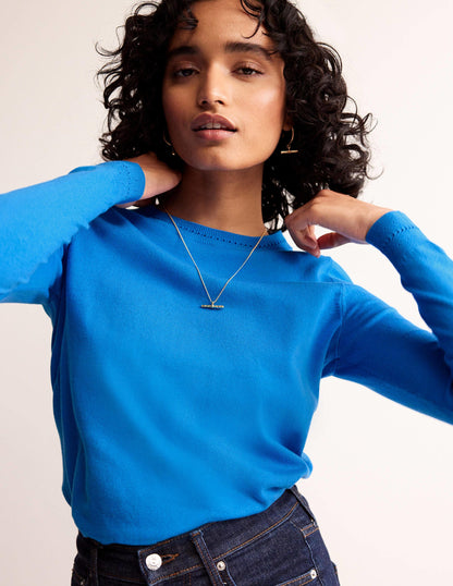 Catriona Cotton Crew Jumper-Bright Cyan Blue-2