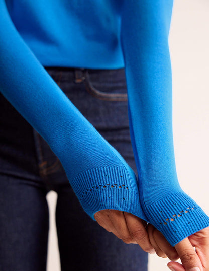 Catriona Cotton Crew Jumper-Bright Cyan Blue-3