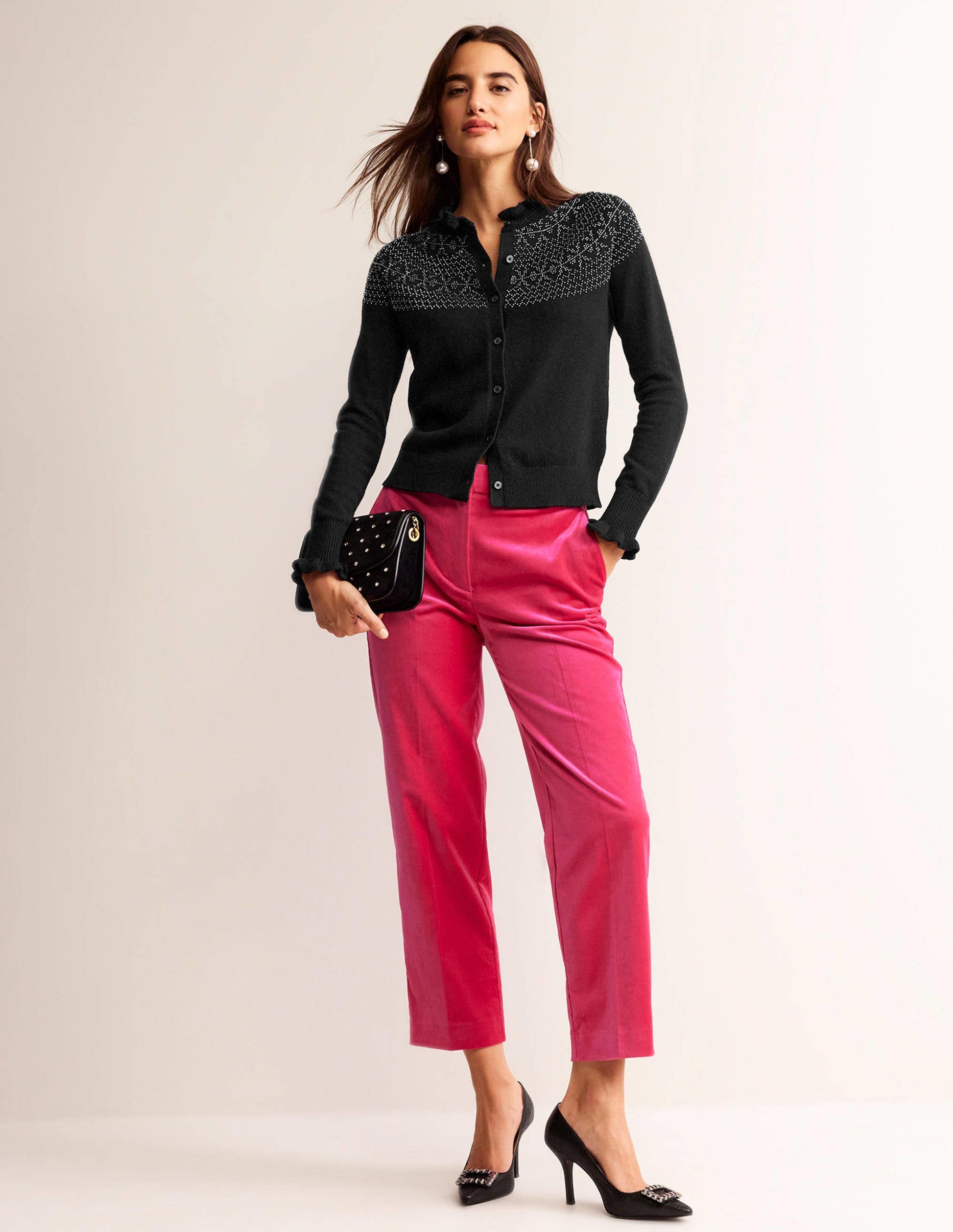 Embellished Yoke Cardigan-Black-4