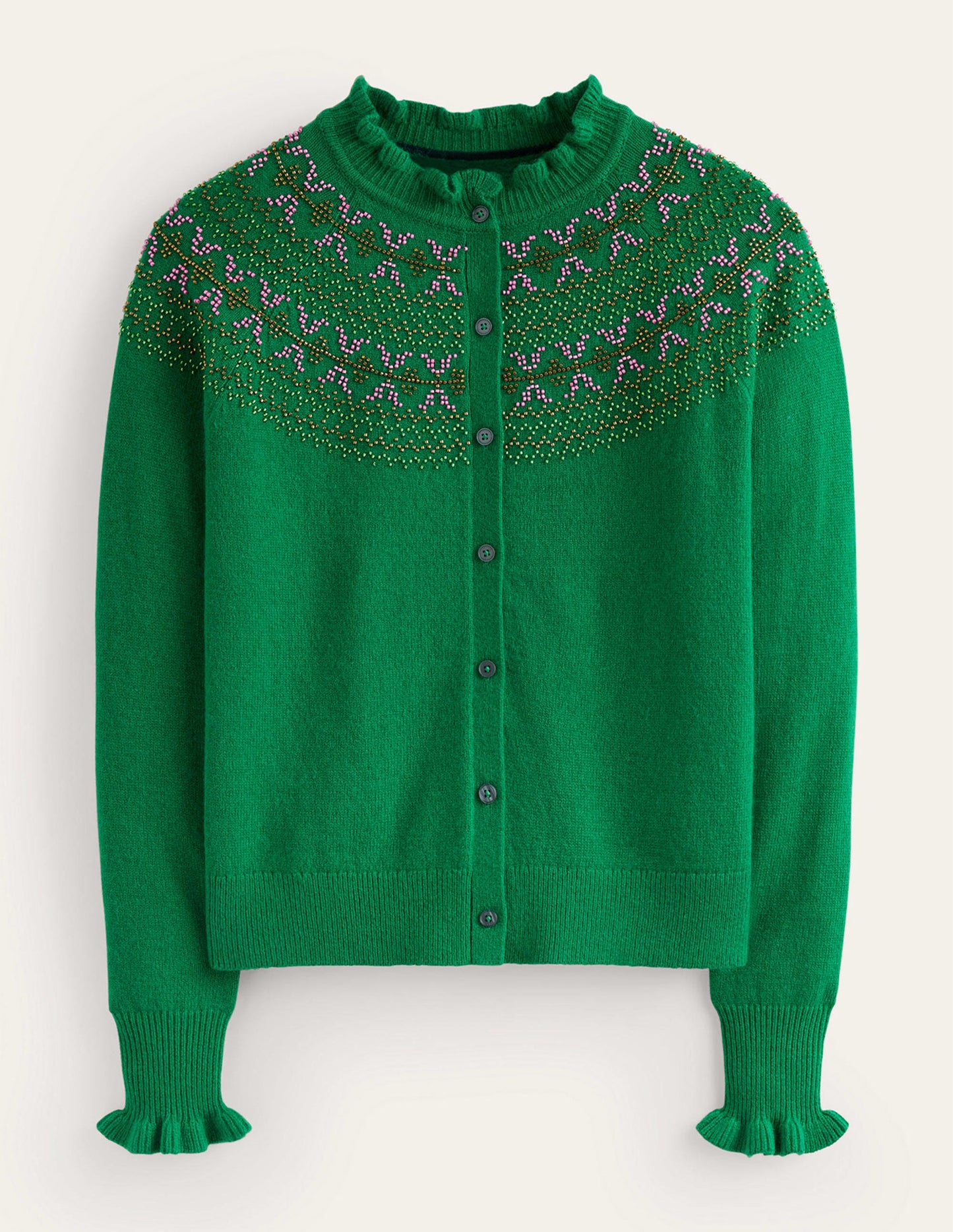 Embellished Yoke Cardigan-Veridian Green