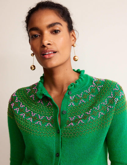 Embellished Yoke Cardigan-Veridian Green-1