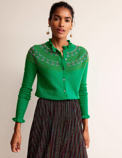 Embellished Yoke Cardigan-Veridian Green-2