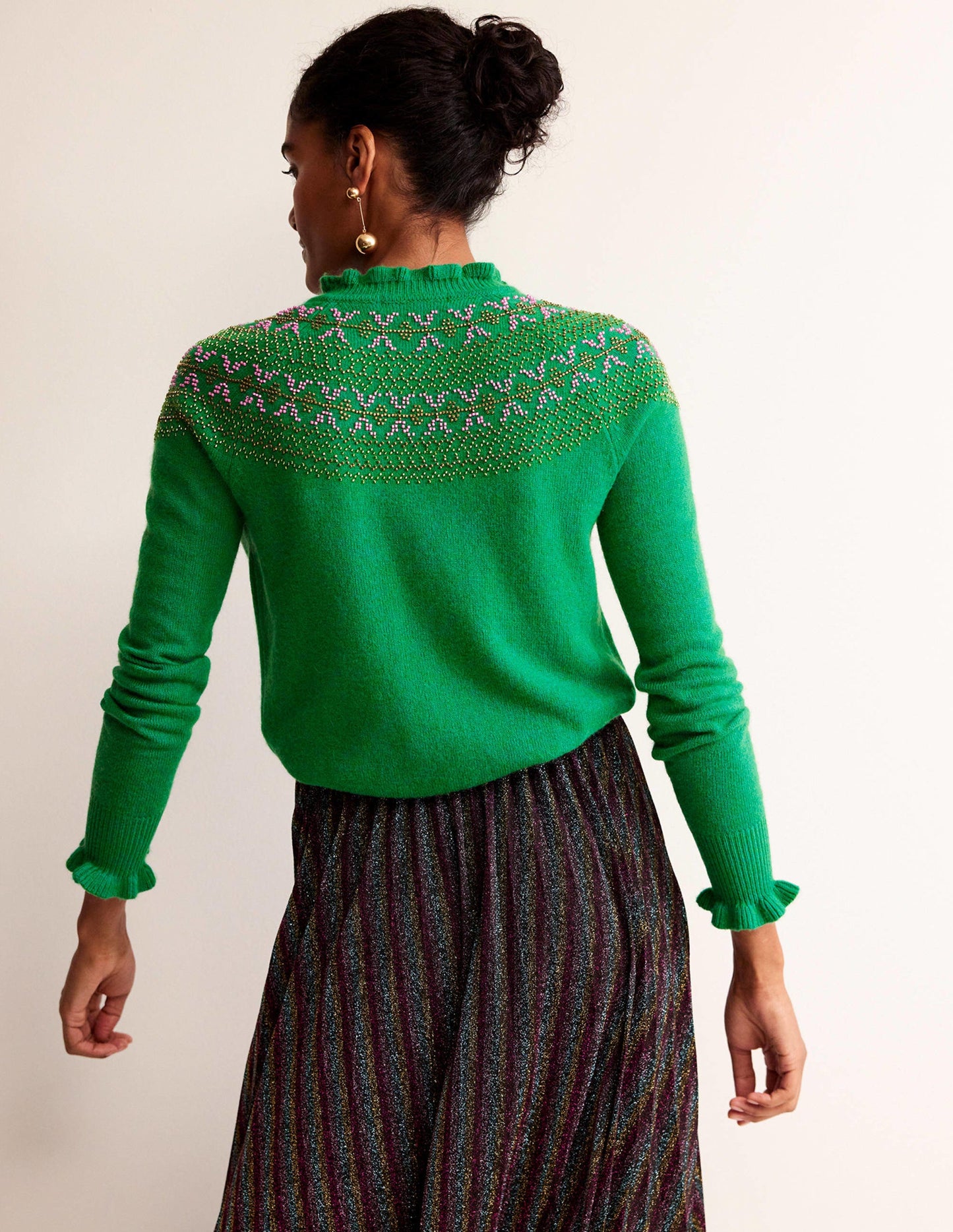 Embellished Yoke Cardigan-Veridian Green