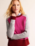 Olivia Merino Jumper-Amaranth, Fireglow Colourblock