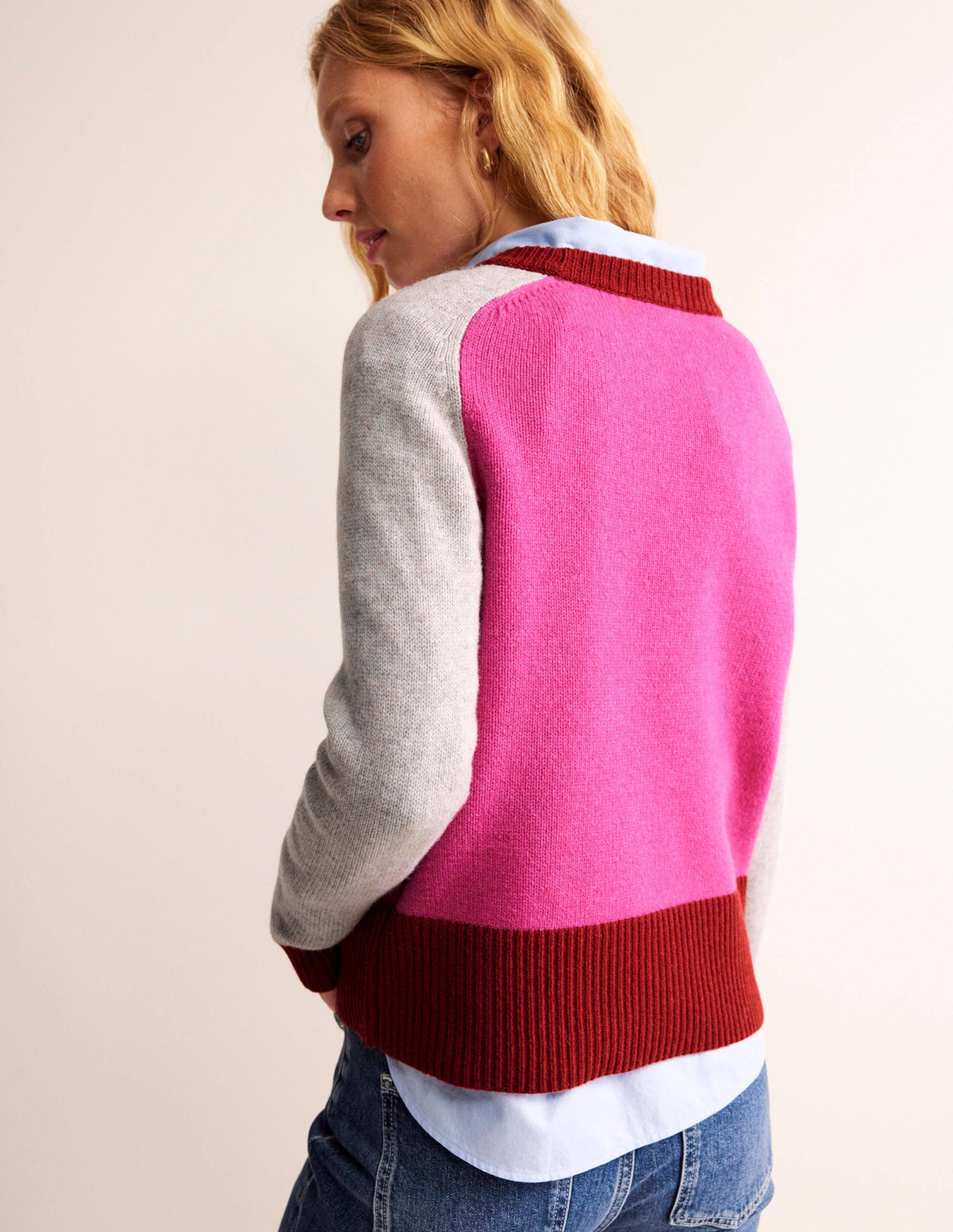 Olivia Merino Jumper-Amaranth, Fireglow Colourblock-3
