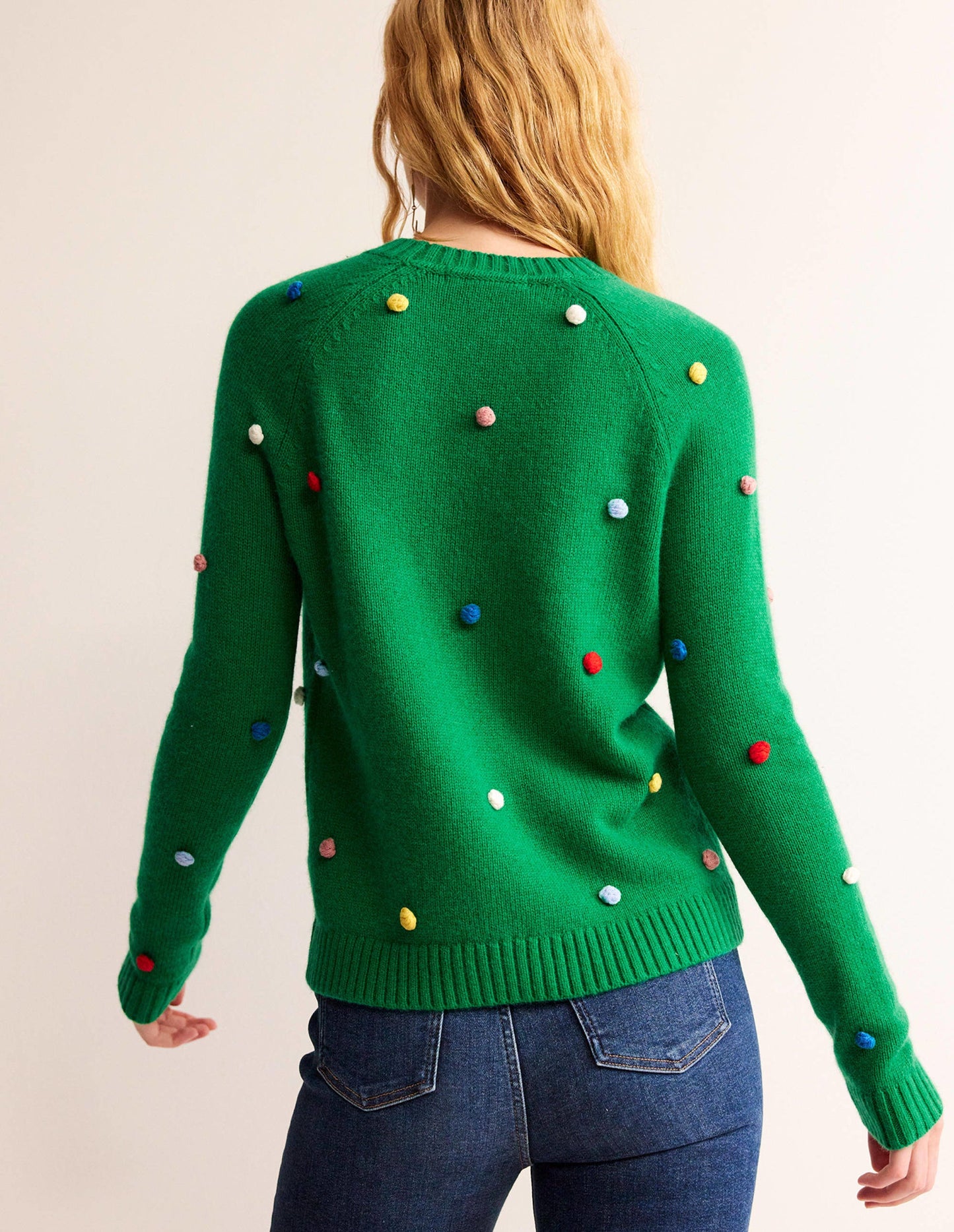 Christmas Pompom Jumper-Veridian Green