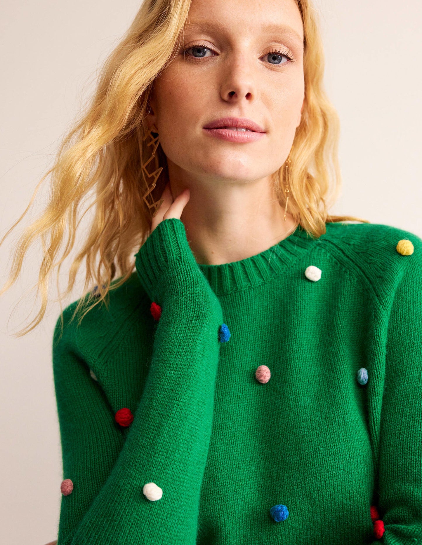 Christmas Pompom Jumper-Veridian Green