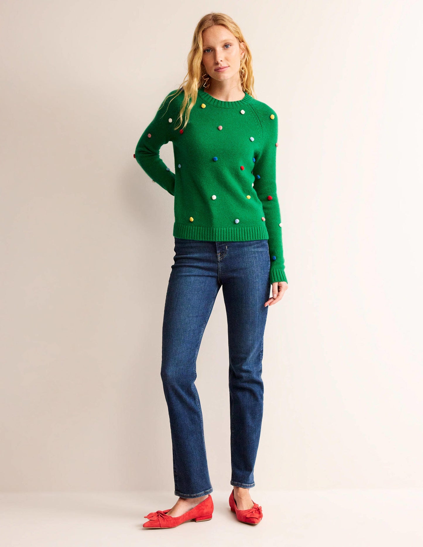 Christmas Pompom Jumper-Veridian Green