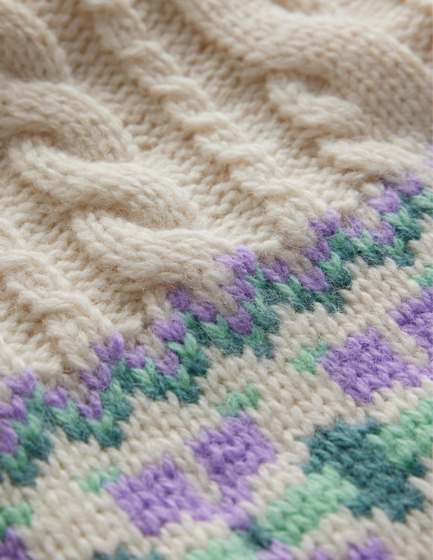 Cable Knit Fair Isle Jumper-Warm Ivory