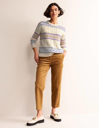 Cable Knit Fair Isle Jumper-Warm Ivory-4