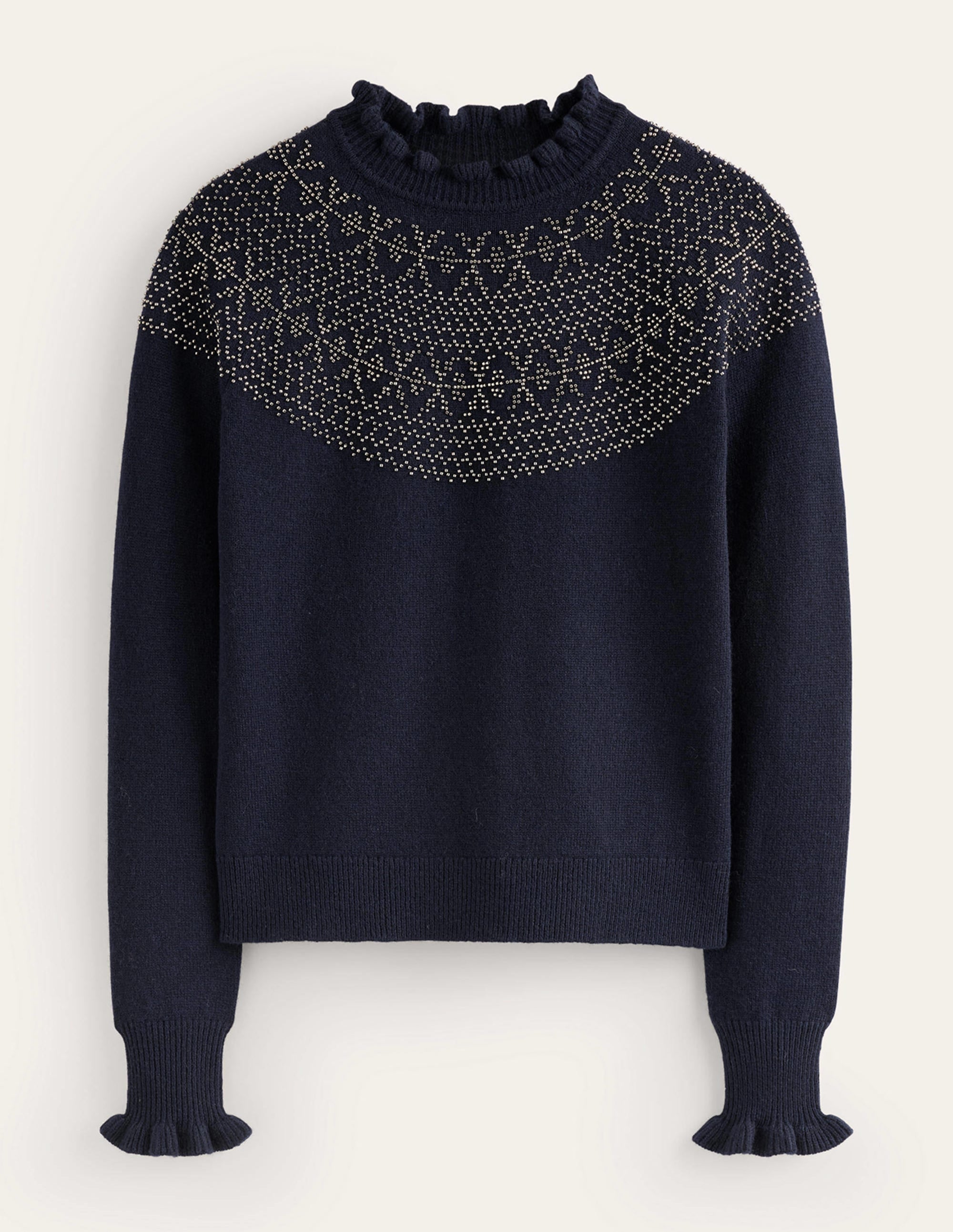 Embellished Yoke Jumper-Navy - Image 6