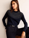 Embellished Yoke Jumper-Navy
