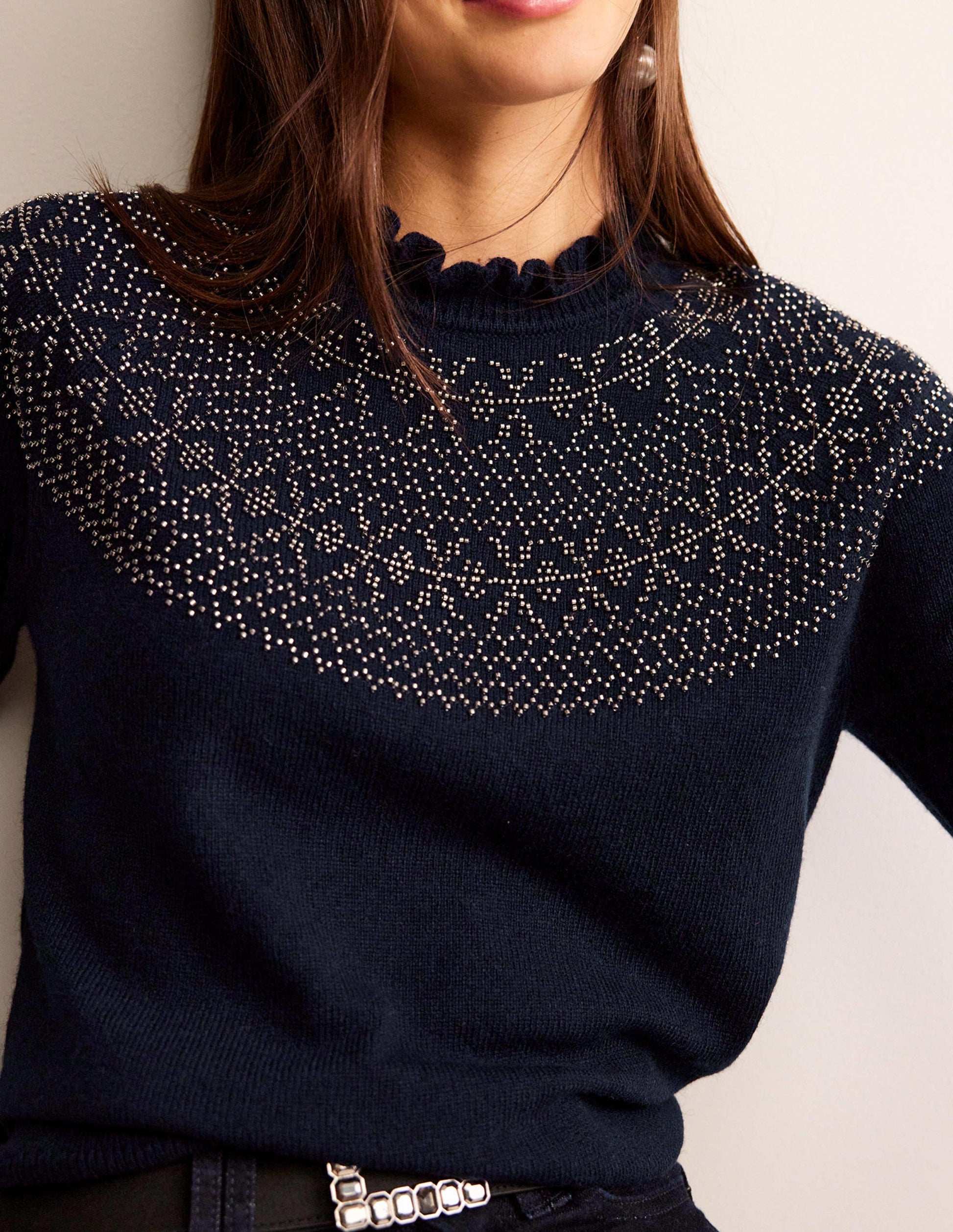 Embellished Yoke Jumper-Navy-2