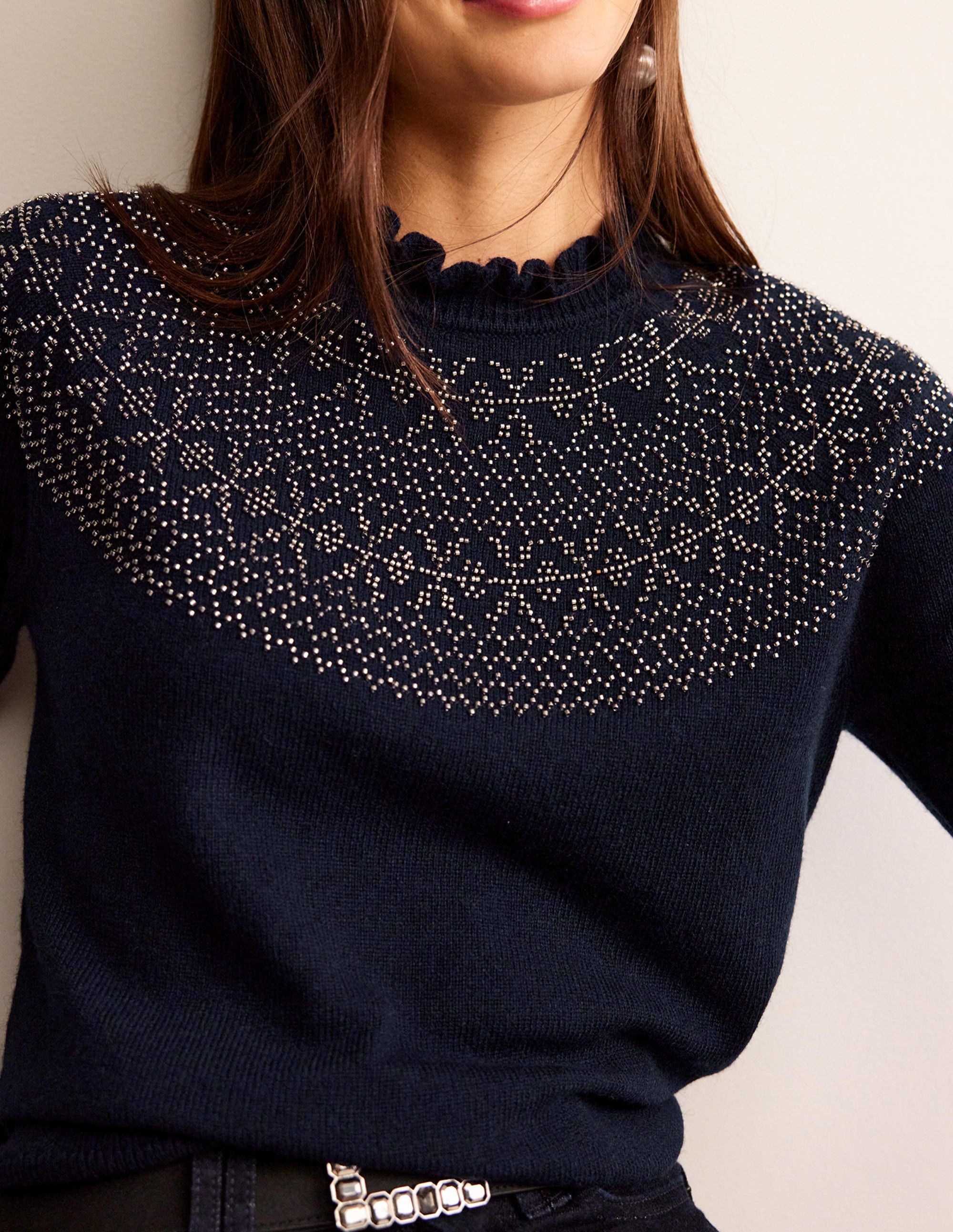 Embellished Yoke Jumper-Navy - Image 2