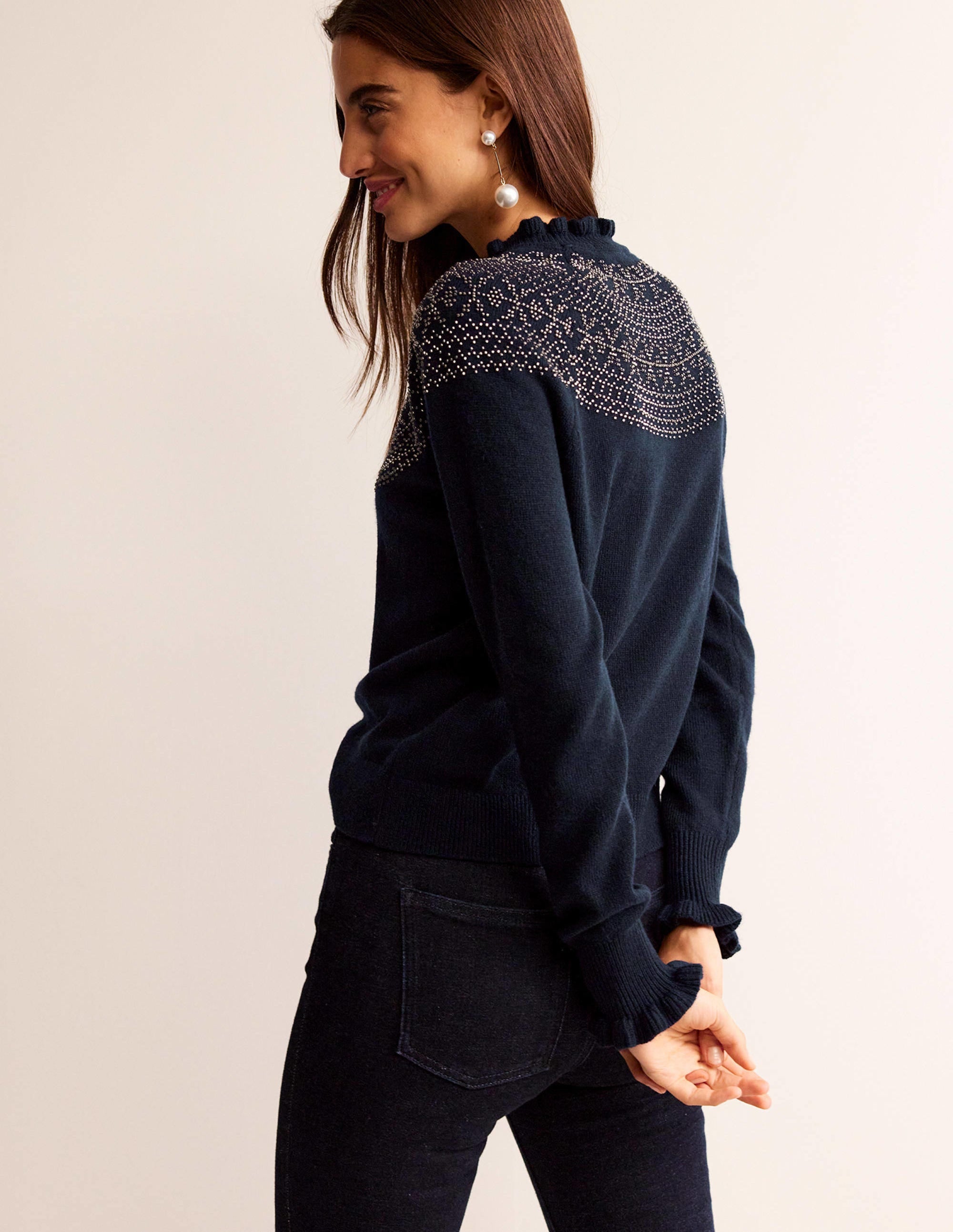Embellished Yoke Jumper-Navy - Image 3