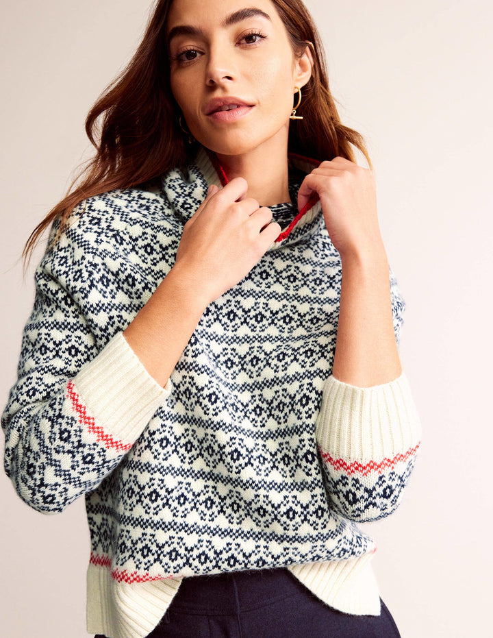 Chunky Fair Isle Jumper-Navy and Warm Ivory Fair Isle