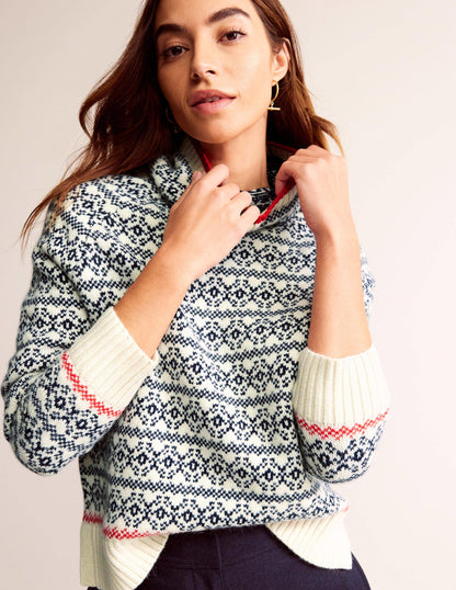 Chunky Fair Isle Jumper-Navy and Warm Ivory Fair Isle-1