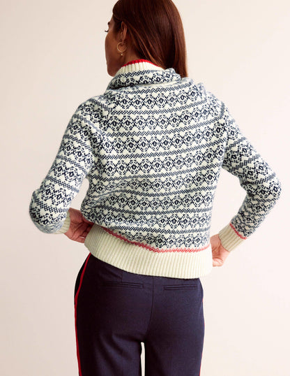 Chunky Fair Isle Jumper-Navy and Warm Ivory Fair Isle-3
