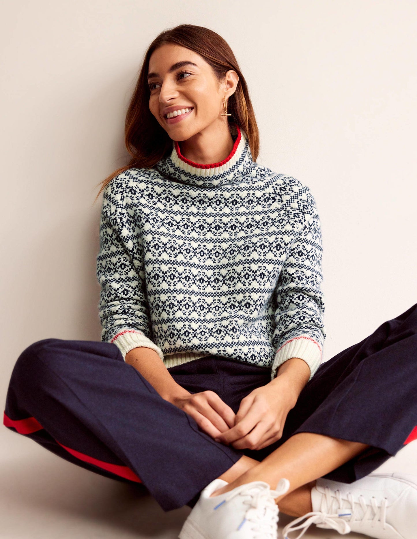 Chunky Fair Isle Jumper-Navy and Warm Ivory Fair Isle