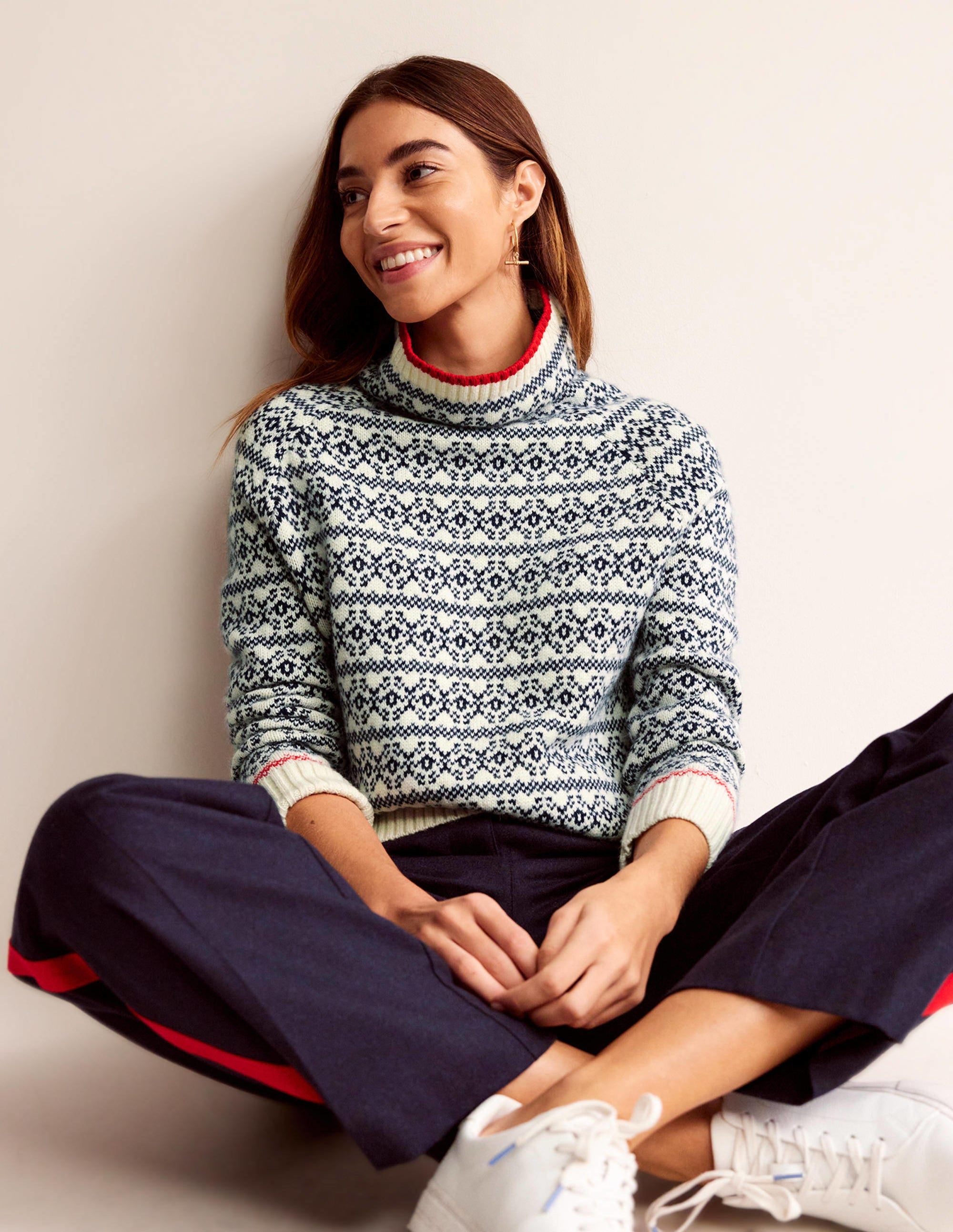 Chunky Fair Isle Jumper-Navy and Warm Ivory Fair Isle - Image 4