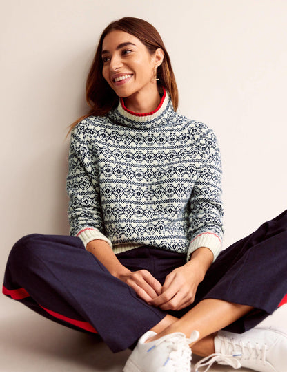Chunky Fair Isle Jumper-Navy and Warm Ivory Fair Isle-4