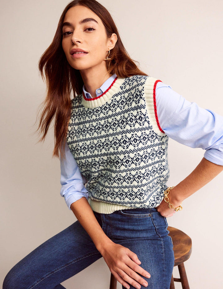 Eleanor Fair Isle Tank-Warm Ivory