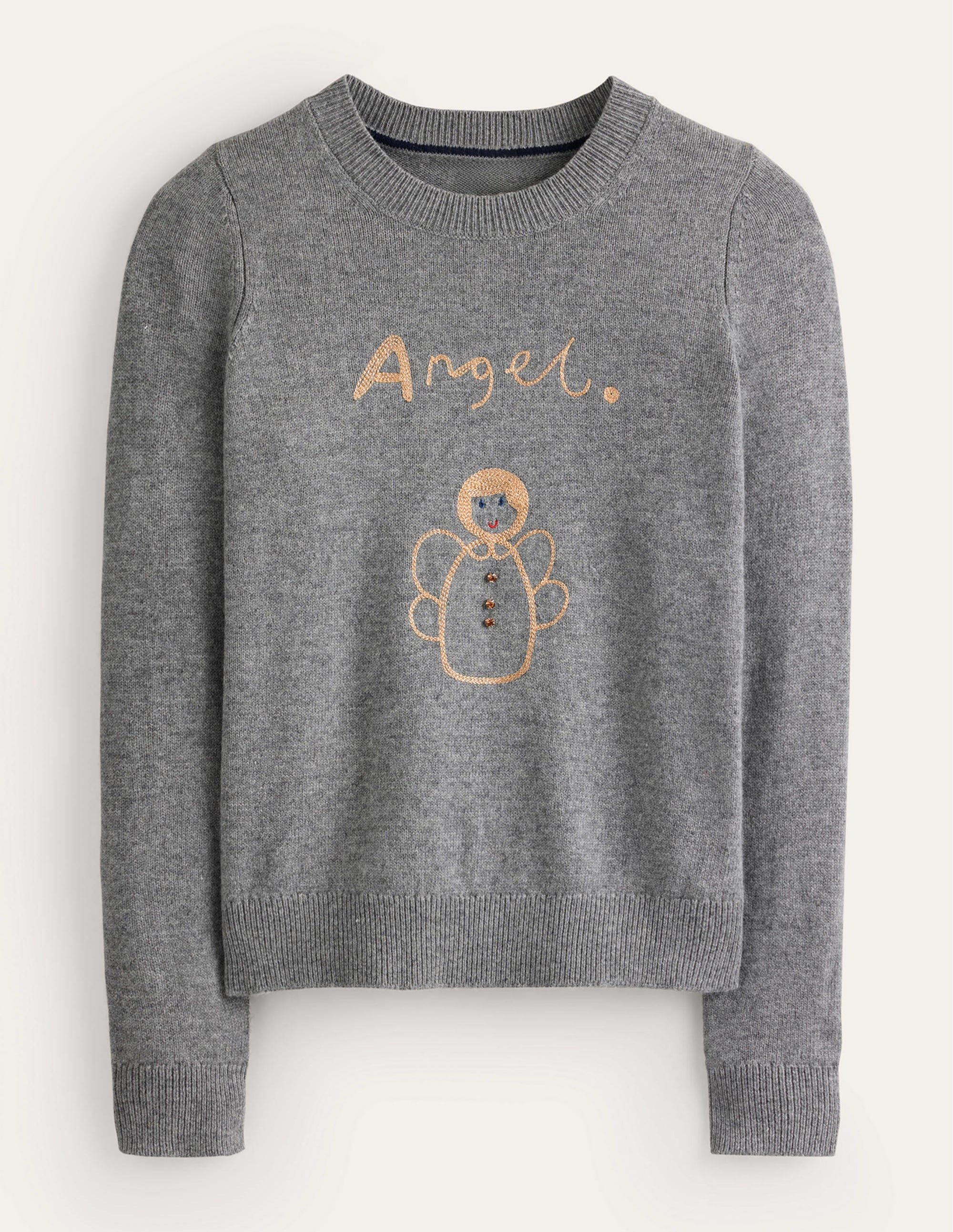 Festive Embroidered Jumper-Grey Melange, Angel - Image 5