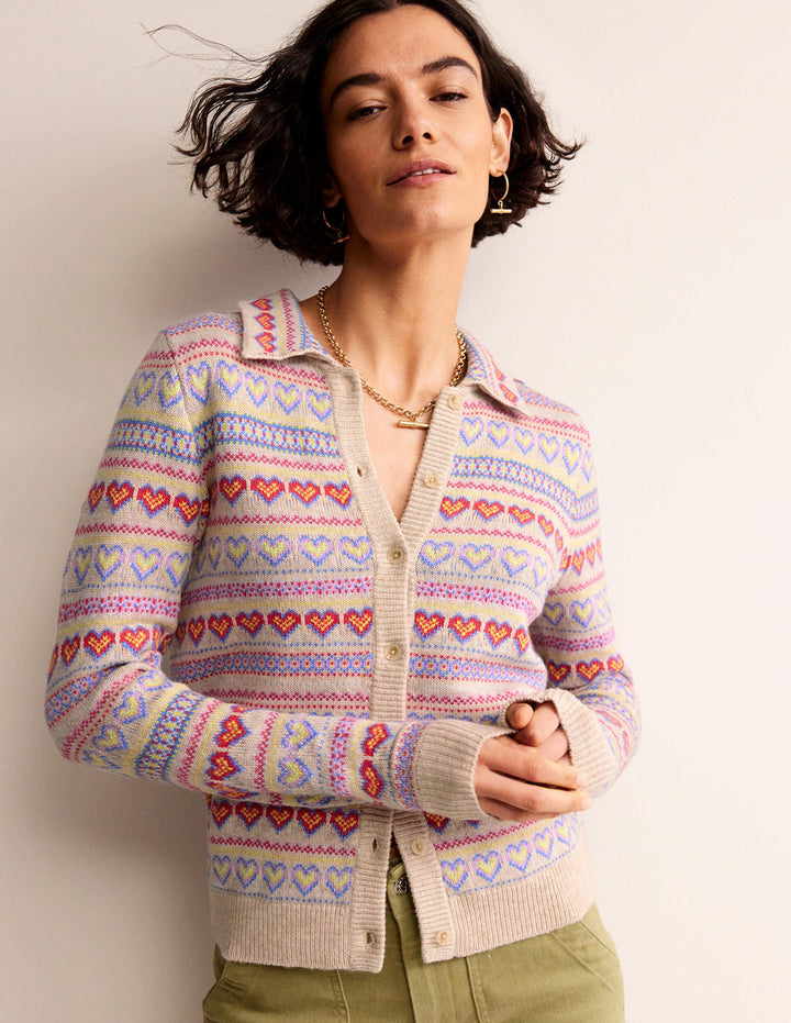 Eliza Heart Fair Isle Cardigan-Chinchilla Melange Fair Isle