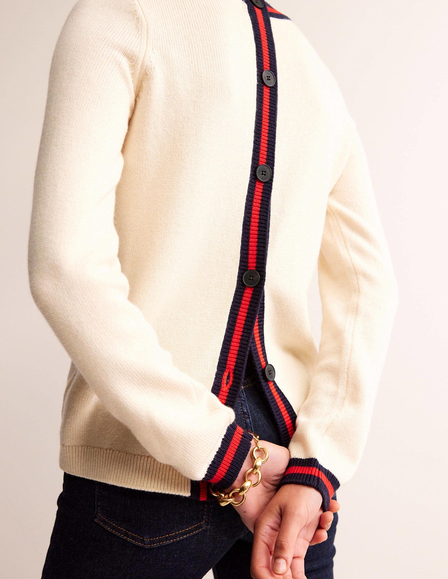 Cecily Button Back Jumper-Warm Ivory, Brand Stripe