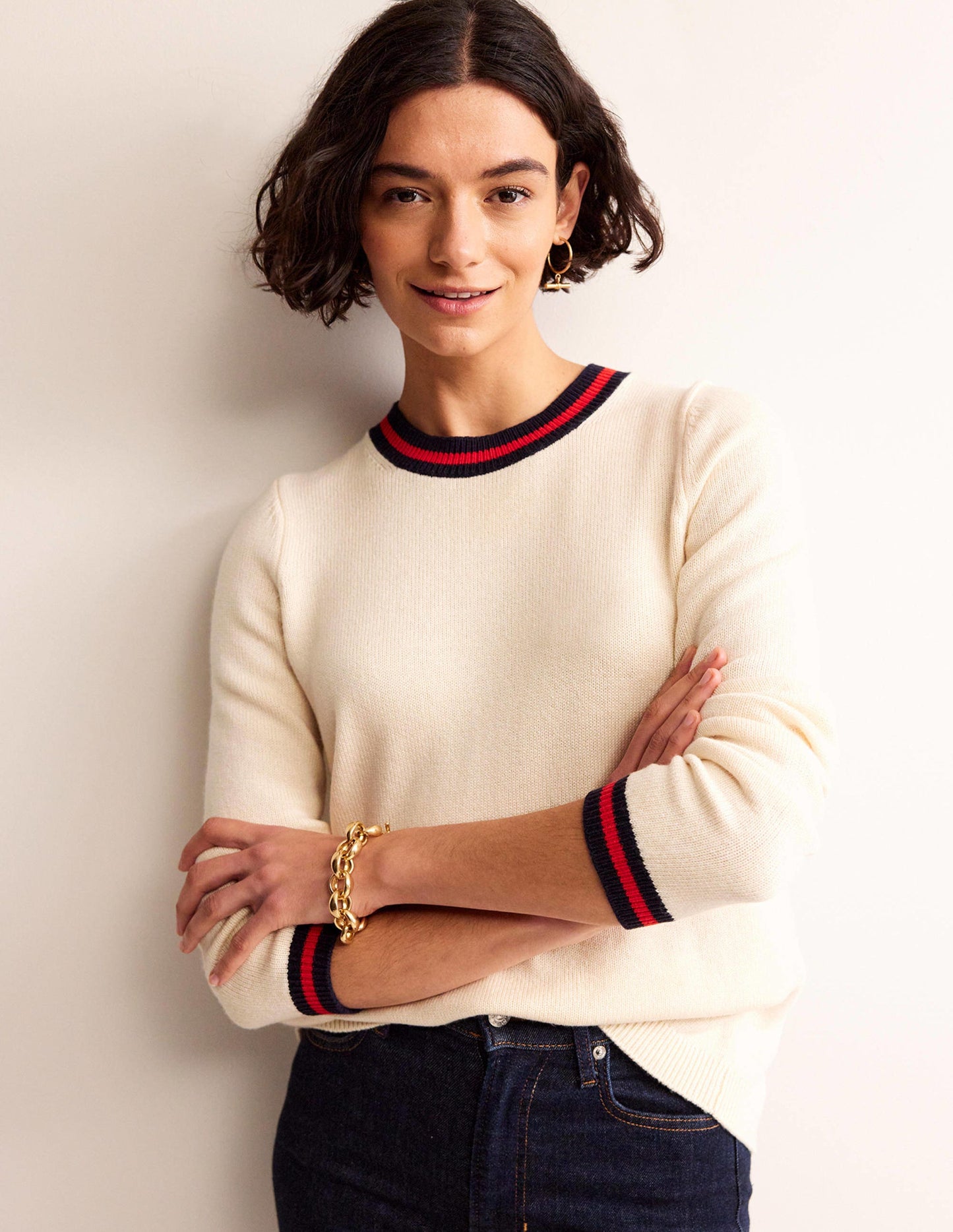 Cecily Button Back Jumper-Warm Ivory, Brand Stripe