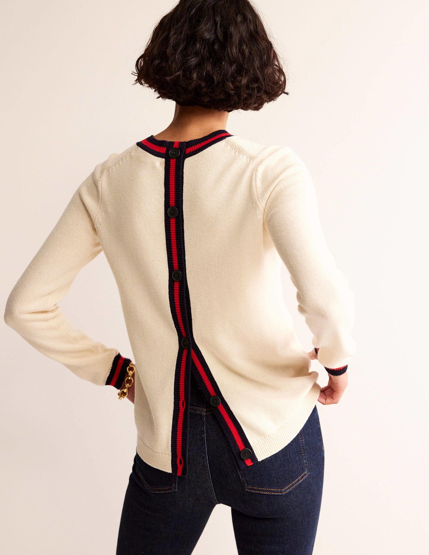 Cecily Button Back Jumper-Warm Ivory, Brand Stripe