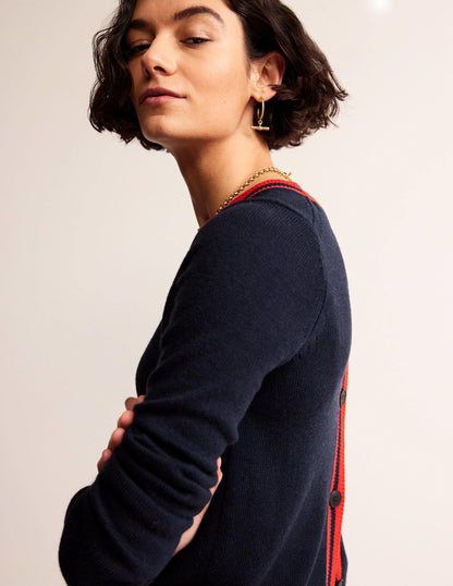Cecily Button Back Jumper-Navy, Brand Stripe-1