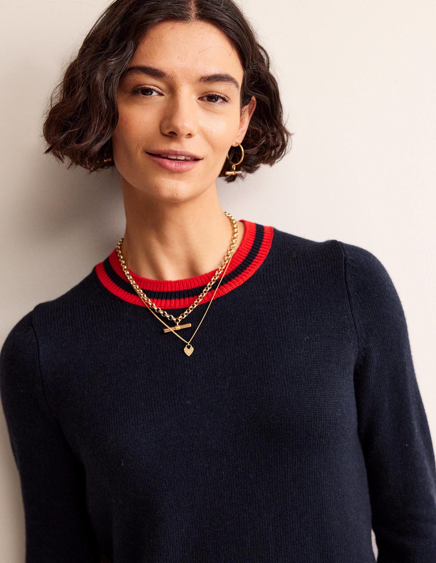 Cecily Button Back Jumper-Navy, Brand Stripe