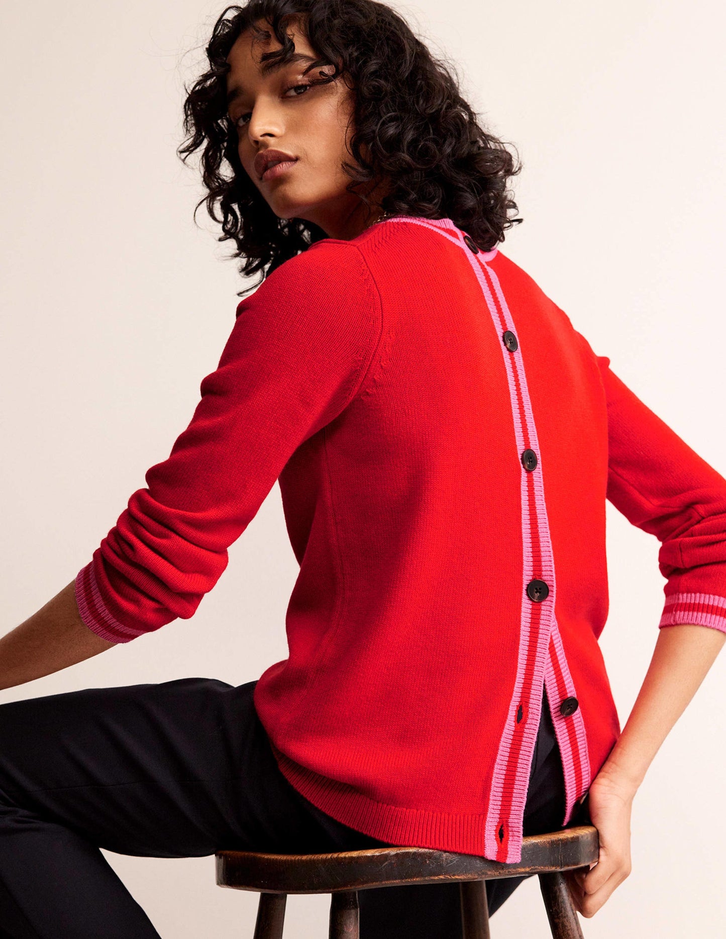 Cecily Button Back Jumper-Post Box Red, Brand Stripe