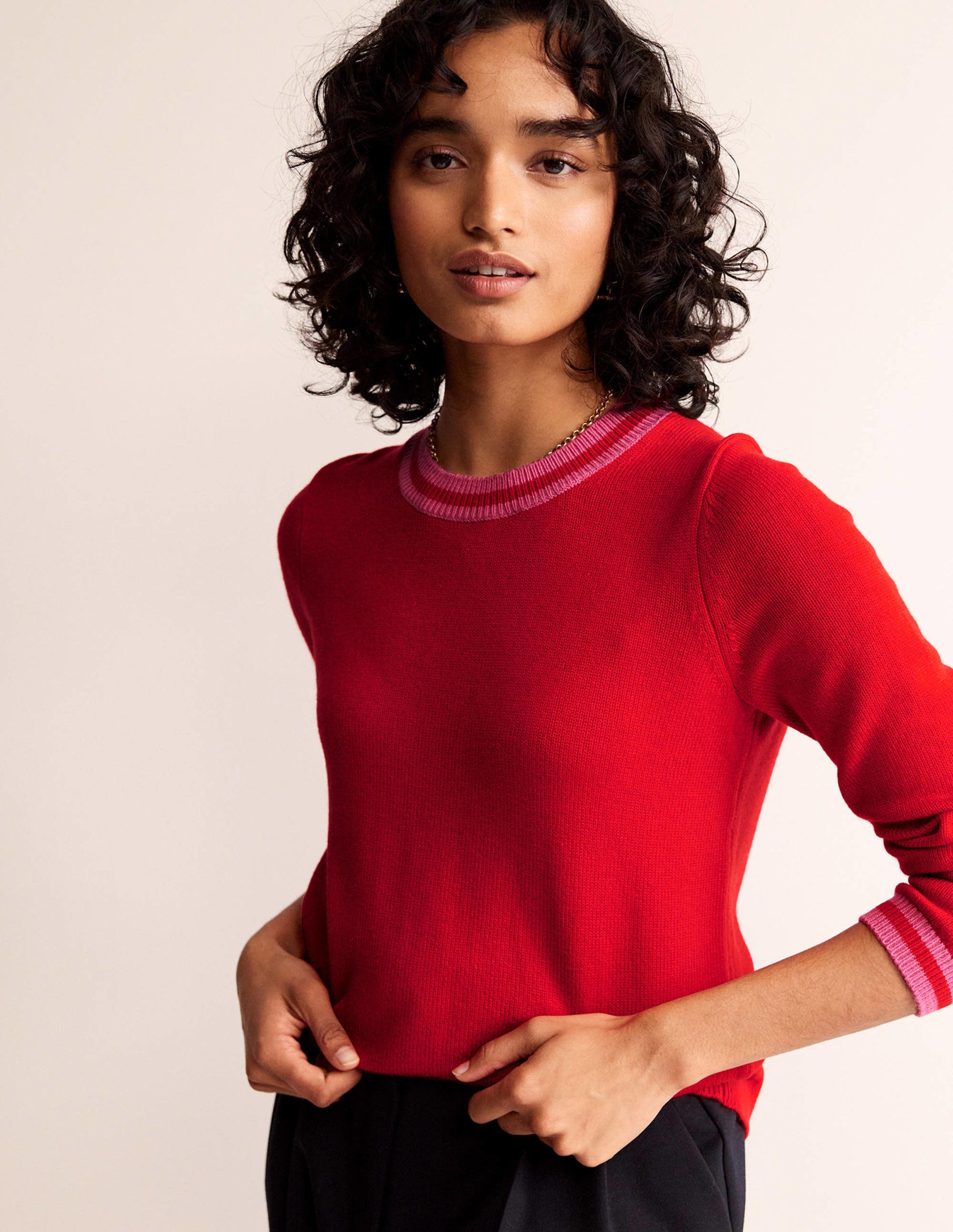 Cecily Button Back Jumper-Post Box Red, Brand Stripe-2