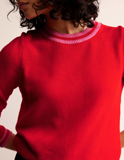 Cecily Button Back Jumper-Post Box Red, Brand Stripe-3