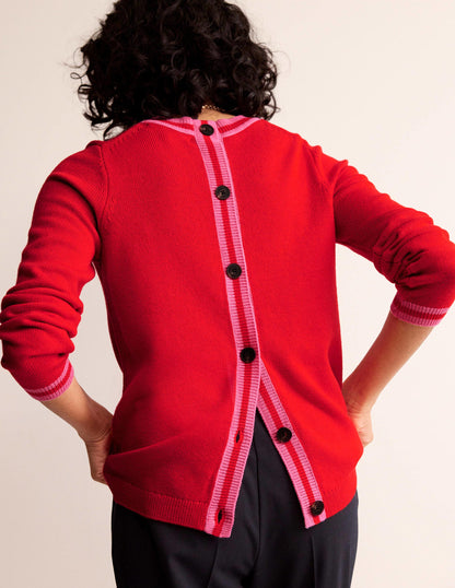 Cecily Button Back Jumper-Post Box Red, Brand Stripe-4