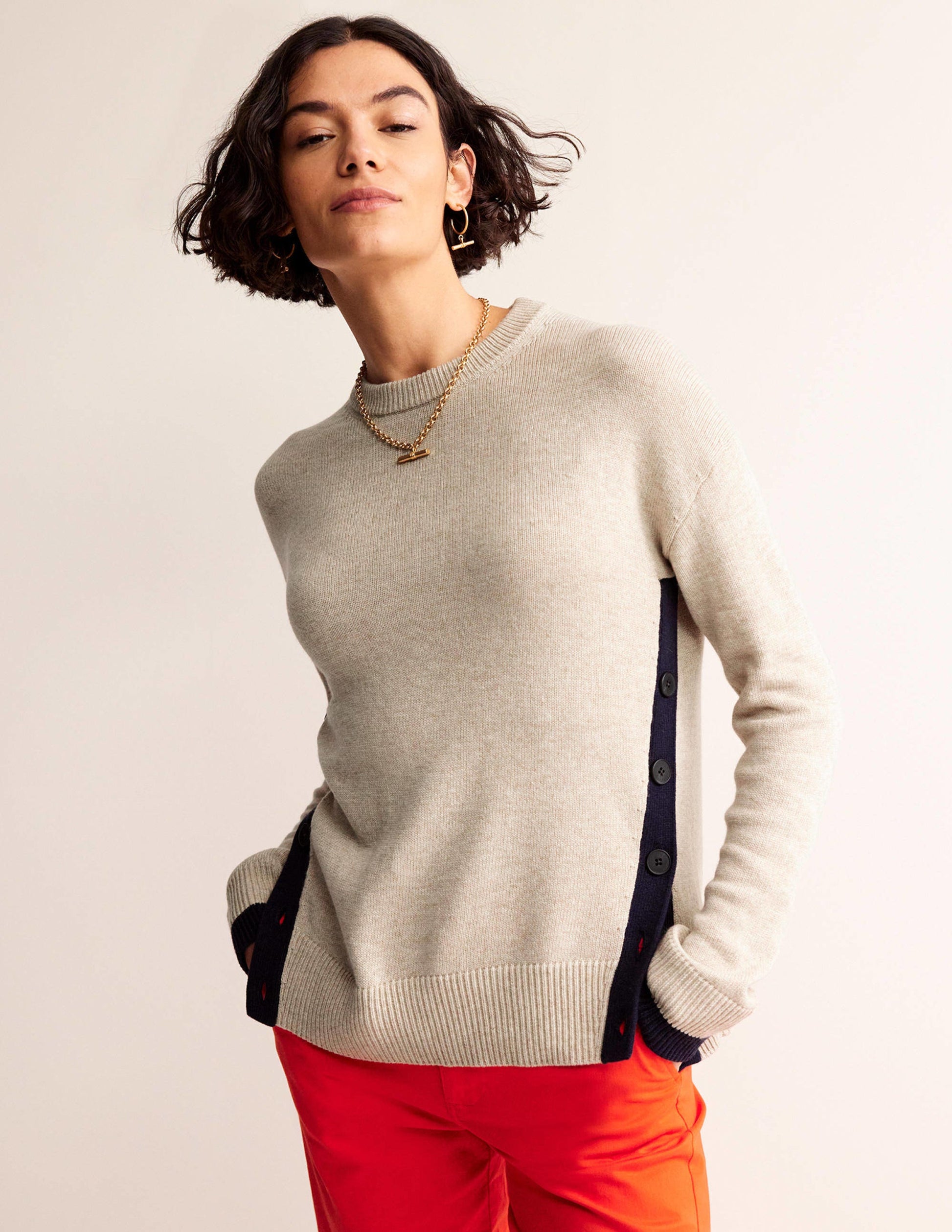 Alma Contrast Trim Jumper-Chinchilla Melange, Navy-1