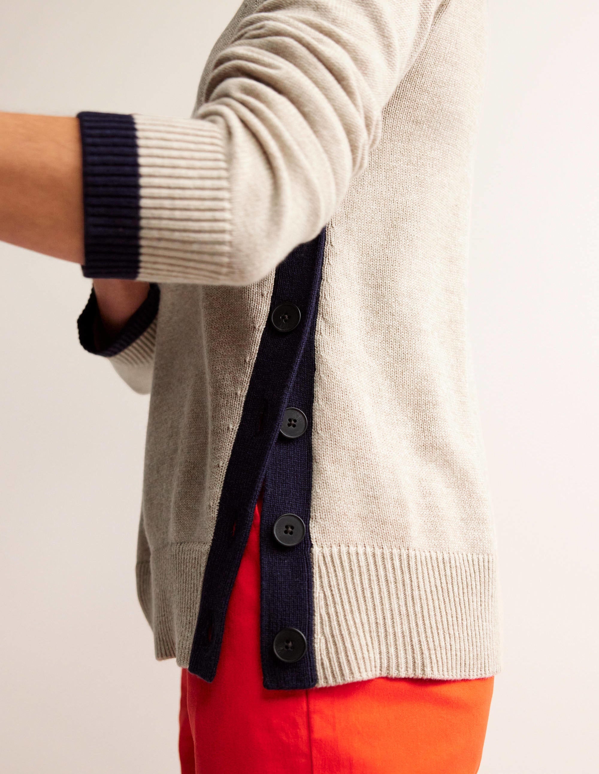 Alma Contrast Trim Jumper-Chinchilla Melange, Navy - Image 2