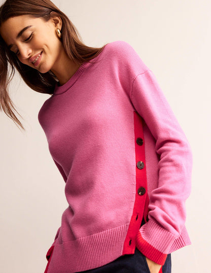 Alma Contrast Trim Jumper-Bright Pink, Post Box Red-1