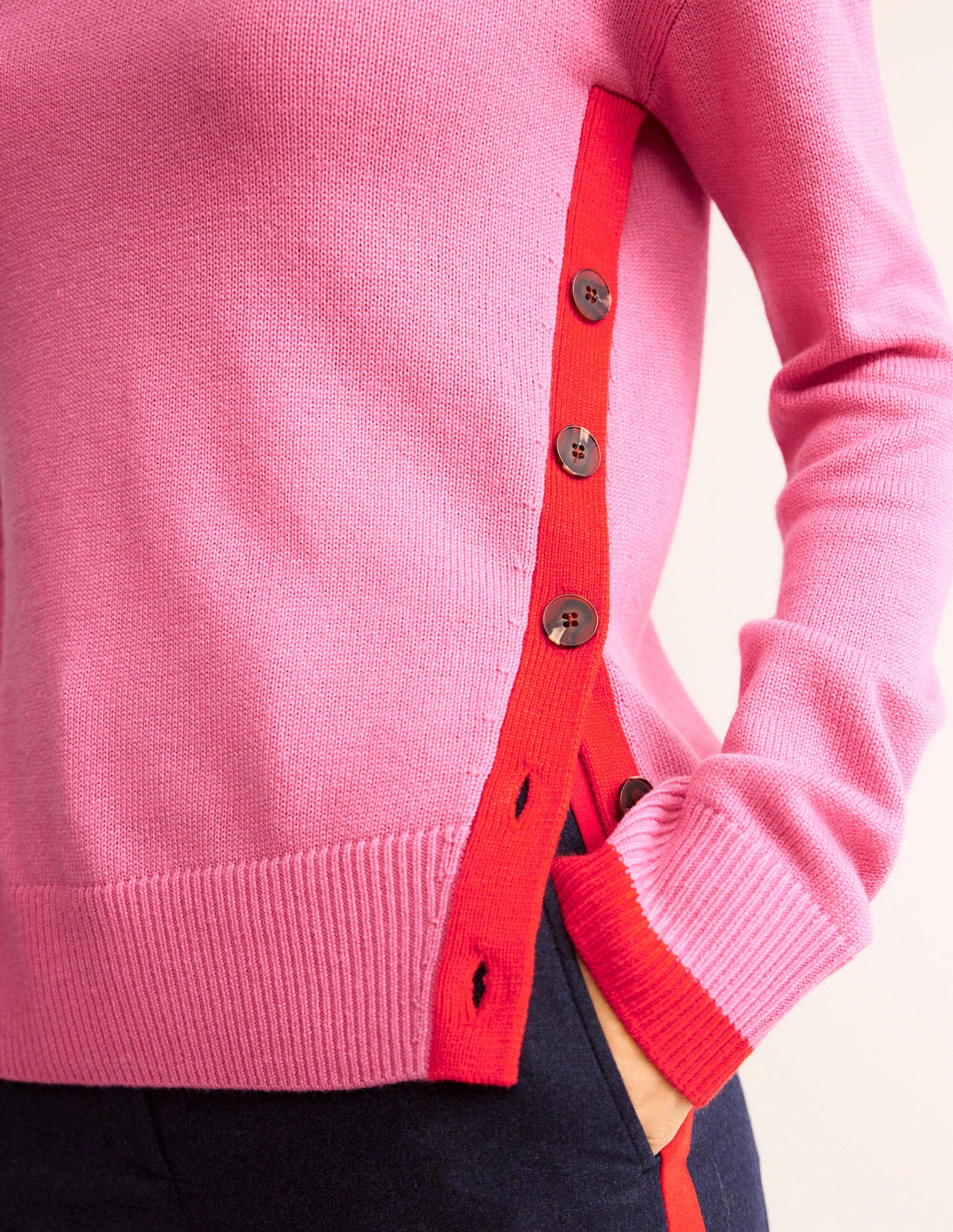 Alma Contrast Trim Jumper-Bright Pink, Post Box Red-2